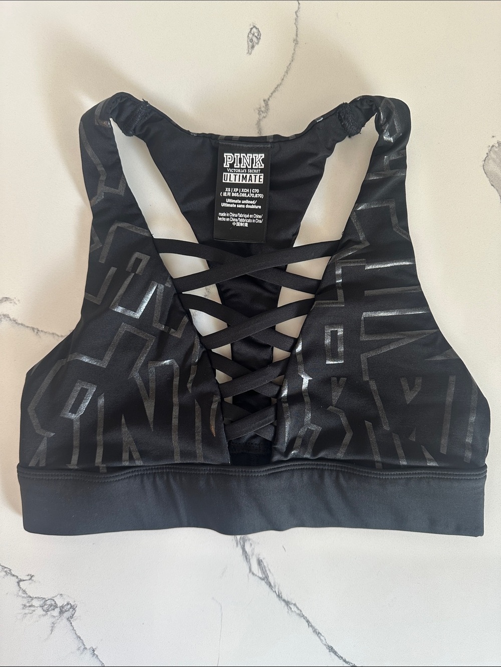 PINK Victoria's Secret Ultimate Black Criss Cross Front Racerback Sports Bra